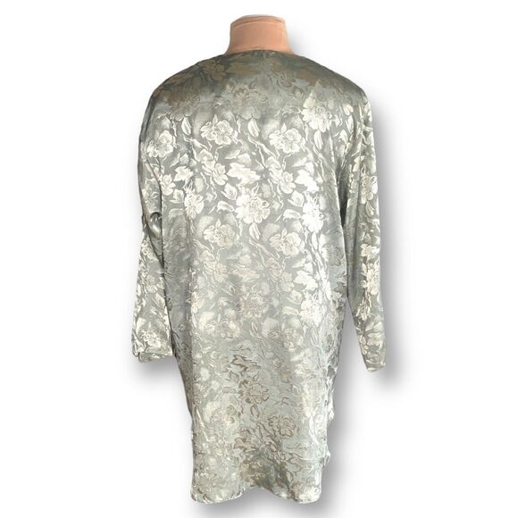 Vintage Night Gown Pastel Green Embossed Floral Detail Satin Sleep Shirt Large - Picture 6 of 11